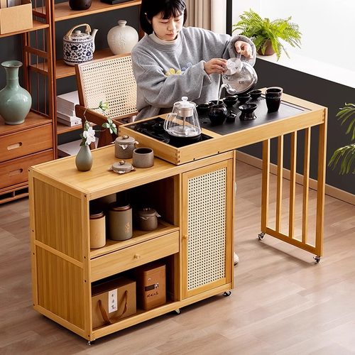 可移动新中式茶台茶桌家用放阳台泡茶桌一整套办公室茶水柜小茶几