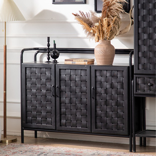 美式复古进门鞋柜储物收纳柜客厅餐边柜厨房陈列柜实用橱柜实木