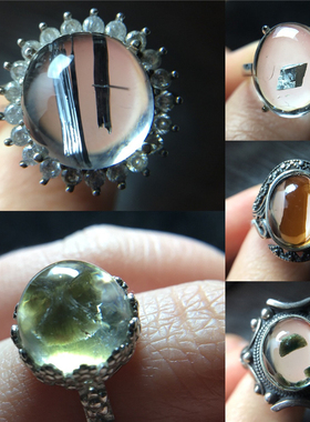 天然包裹体方解石水晶镶嵌戒指