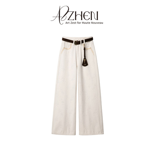 烫钻高腰显瘦牛仔裤女休闲直筒裤