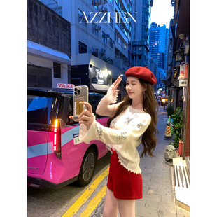 短裤 女秋季 新款 AZZHEN 阔腿裙裤 红色高腰西装 百搭修身 罗马信封