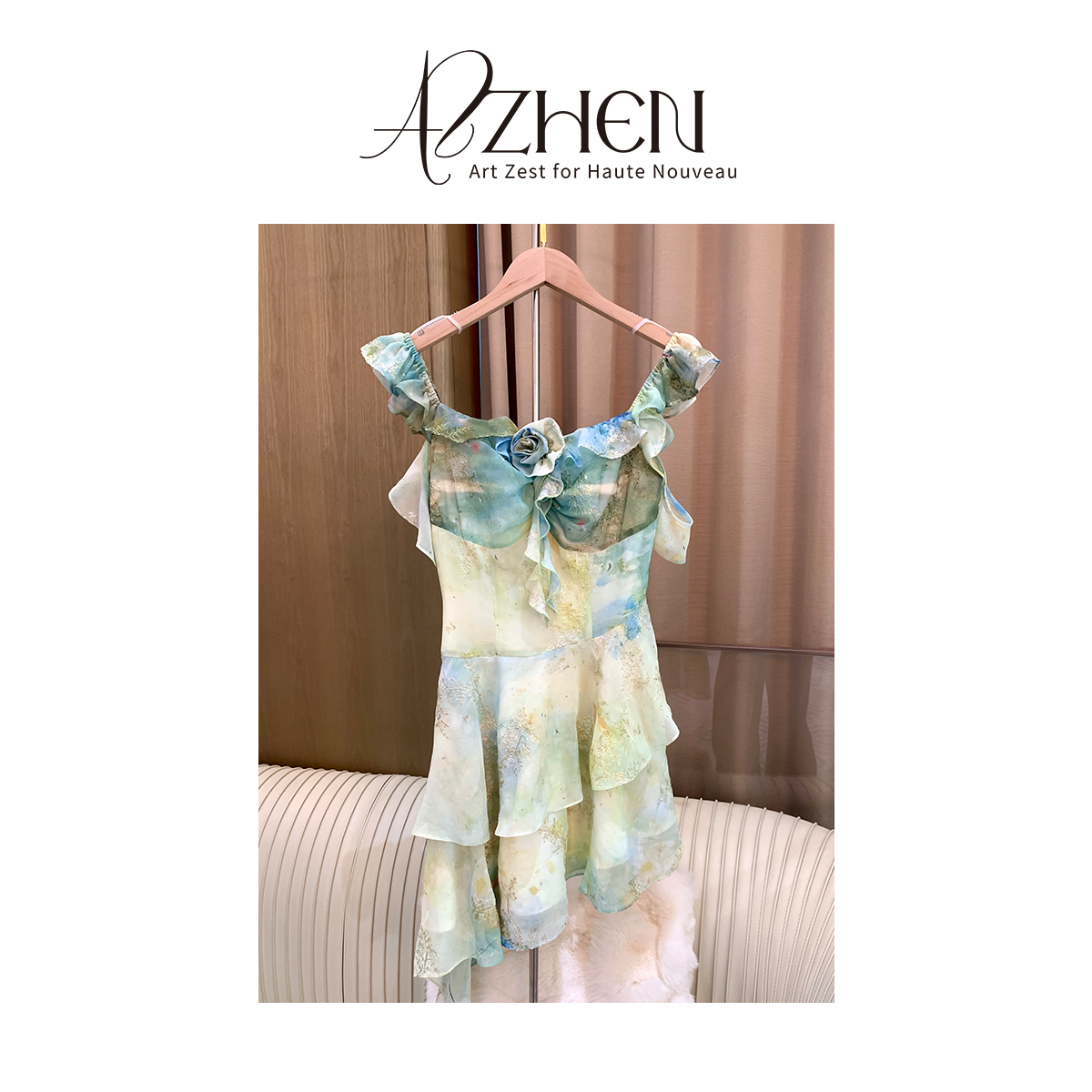AZZHEN【夏有森光】莫奈小飞袖吊带连衣裙
