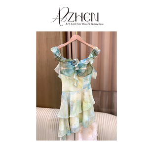 AZZHEN【夏有森光】莫奈小飞袖吊带连衣裙