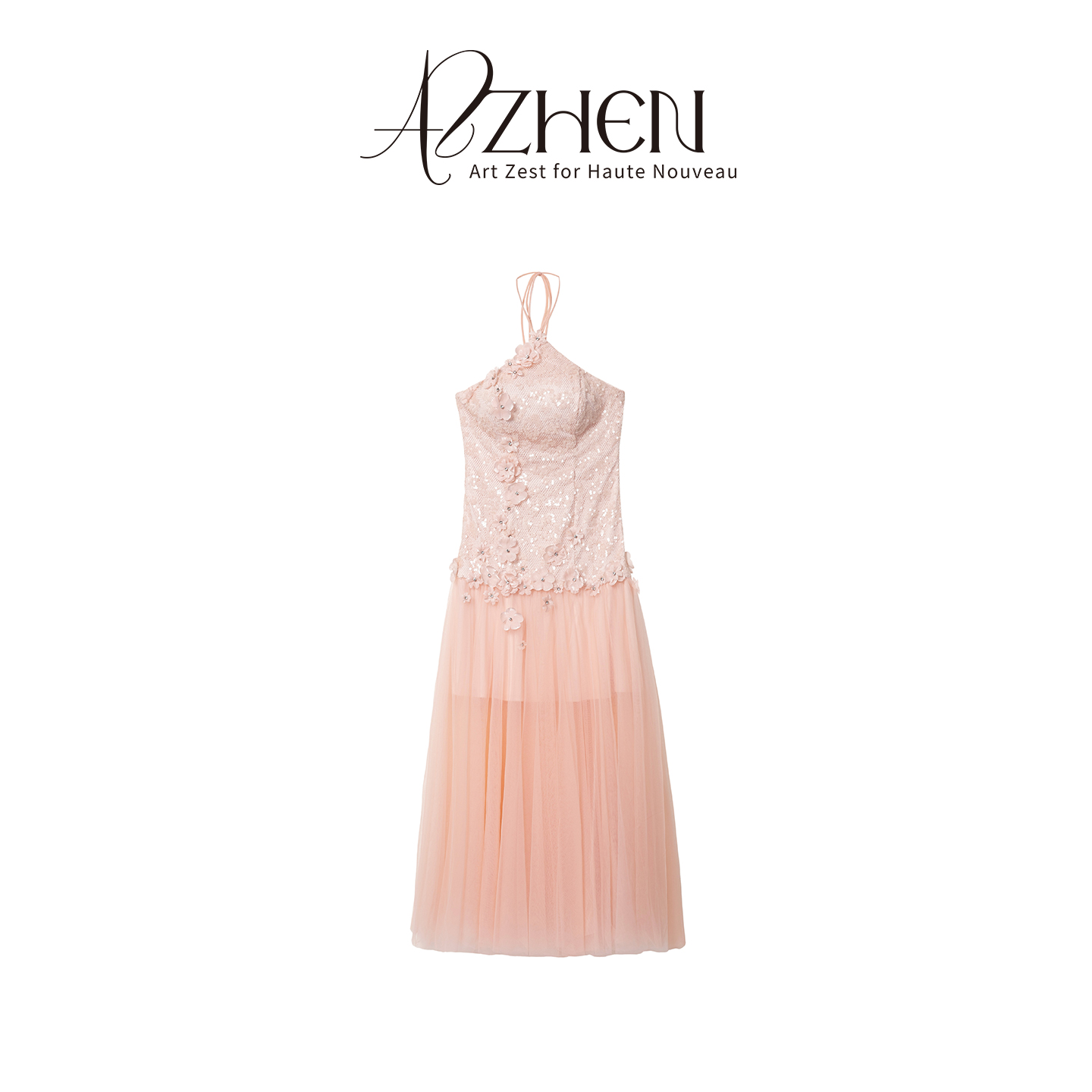 AZZHEN立体花朵珠片吊带裙