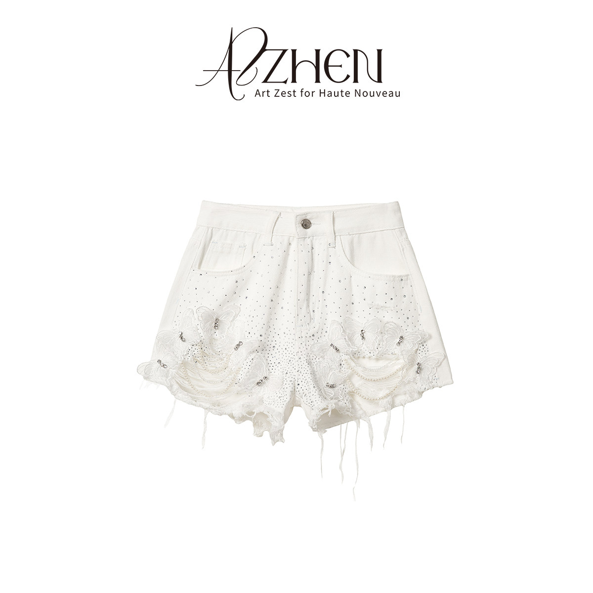 AZZHEN【夏日采蝶】2025夏季设计感重工热辣高腰破洞牛仔短裤女,女装/女士精品,牛仔裤,淘宝优惠券,粉丝福利购,淘宝优惠卷