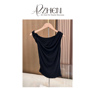 AZZHEN 蕾丝斜肩上衣 圣托里尼