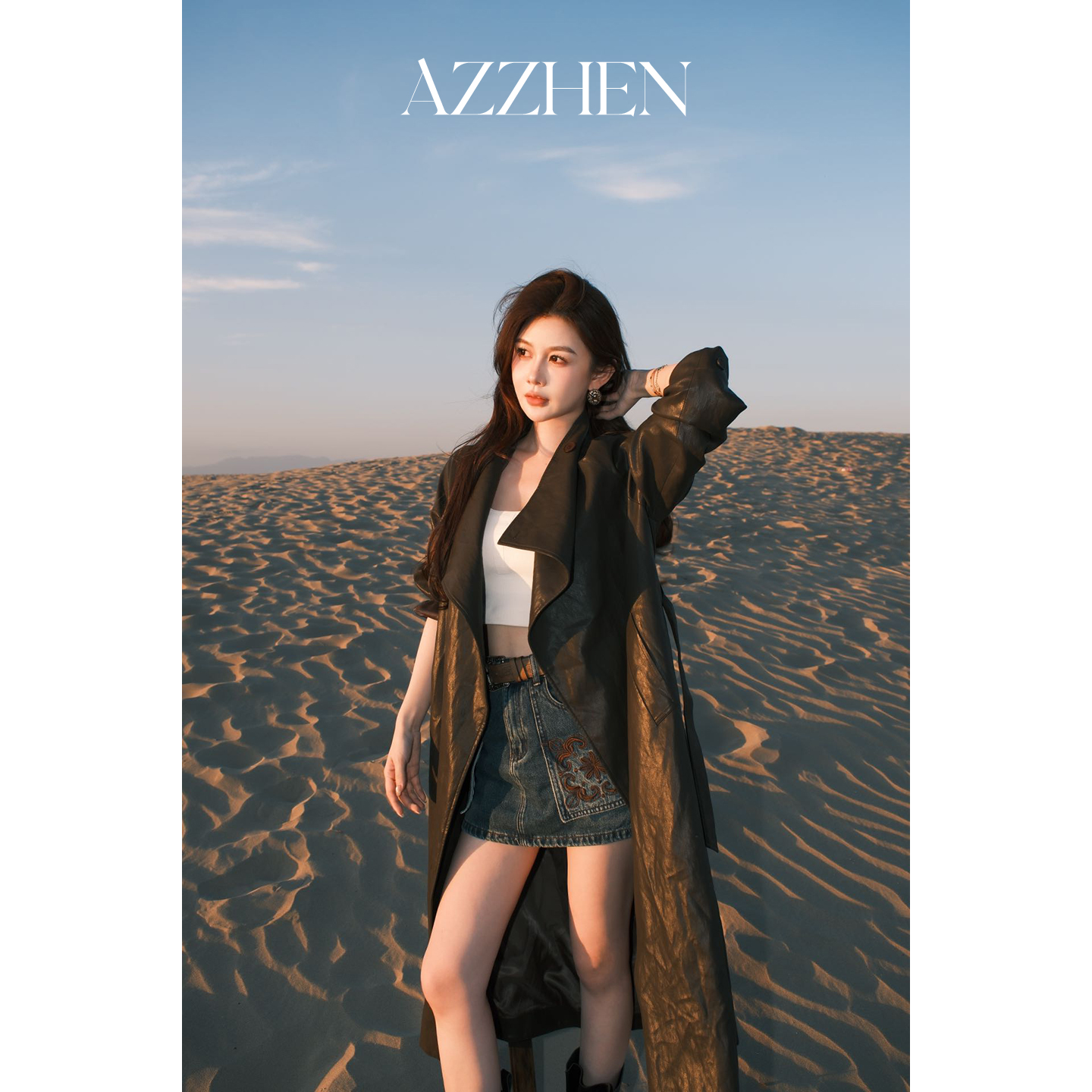 AZZHEN【高知缪斯】翻领宽松显瘦长款皮风衣女秋季高级感气质外套