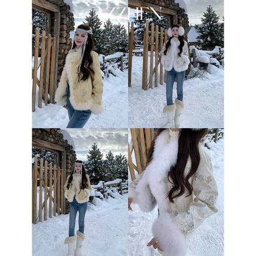 AZZHEN【琉璃花盏】新中式珠片绣毛领国风鹅绒服外套