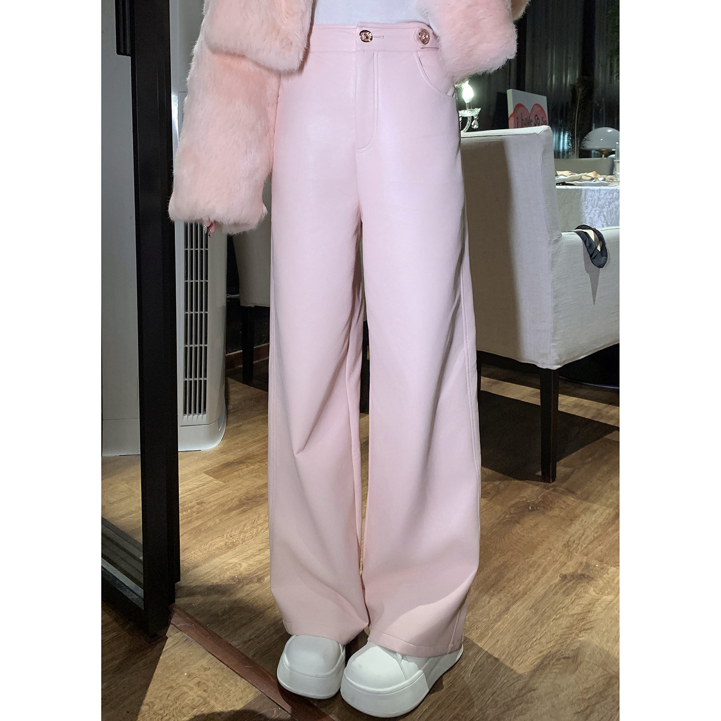 AZZHEN【坠入甜梦】质感哑光直筒阔腿PU皮裤女冬新款高腰窄版长裤,女装/女士精品,休闲裤,淘宝优惠券,粉丝福利购,淘宝优惠卷