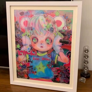 装饰画版画挂画捂耳朵下田光极简奶油风卡通简约装饰艺术装裱画