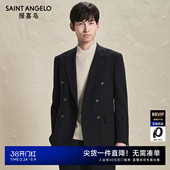 时尚 男士 双排扣条纹西服上衣西装 西裤 子星宇蓝 报喜鸟秋季 裤 新款