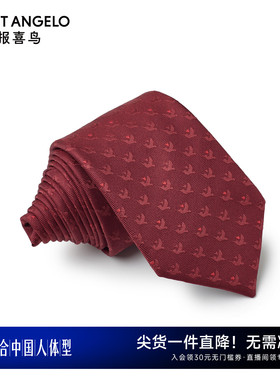 【100%桑蚕丝】报喜鸟秋季男士时尚正装婚庆喜庆领带红色领部配饰