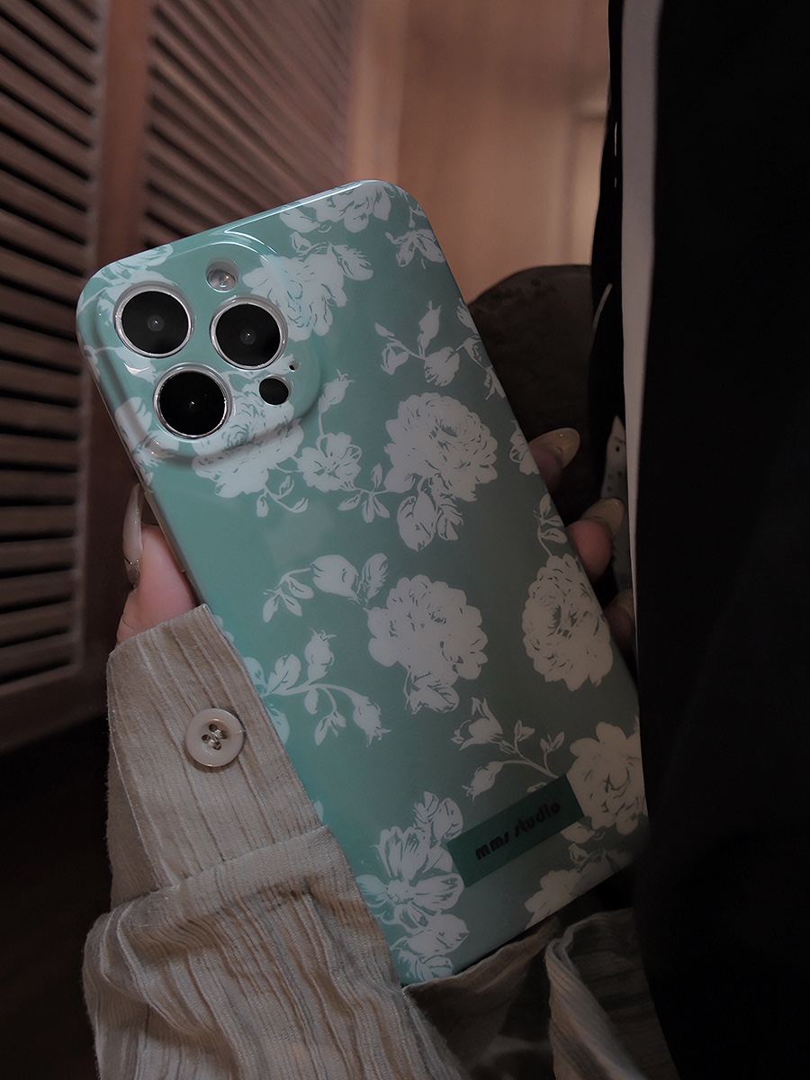 iPhone15复古花朵全包imd手机壳