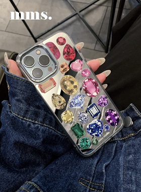 mms高级感仙女风闪彩色钻石印花镜面手机壳16promax苹果14promax全包iPhone13pro小众12ins潮流软壳轻奢15pro