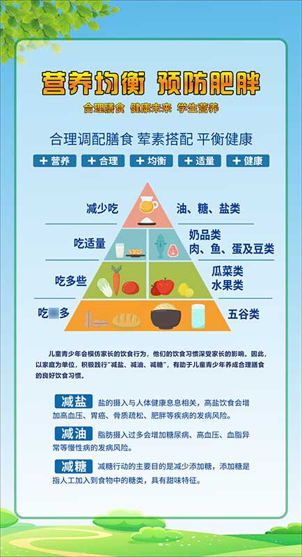 m770学生营养均衡预防肥胖合理调配膳食减少吃适量吃海报印制2167