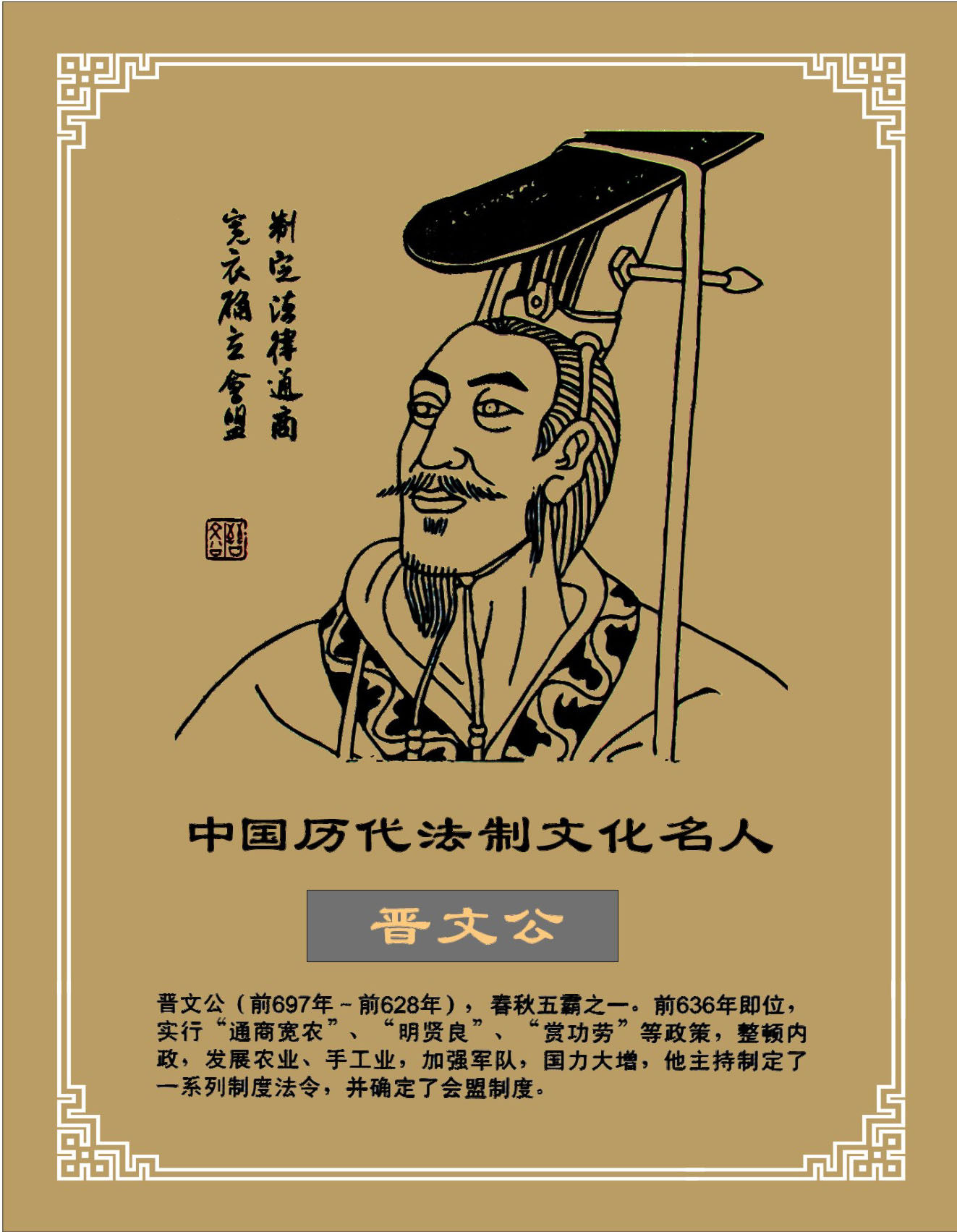 751画布海报展板喷绘素材贴纸333历代法制名人介绍晋文公肖像图