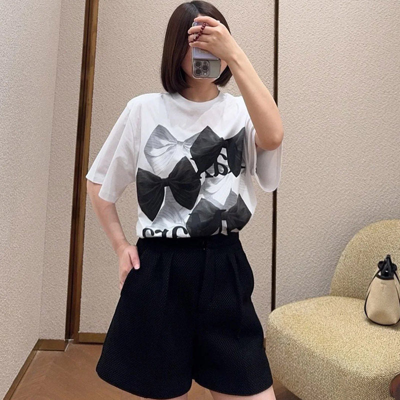 热卖高端女装2025夏季新款时尚潮流字母印花蝴蝶减龄短袖上衣潮棉