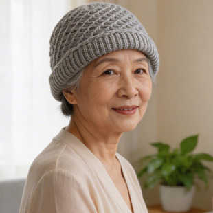 纯手勾老年奶奶针织毛线睡帽女春夏薄款保暖帽妈妈防风手工婆帽秋