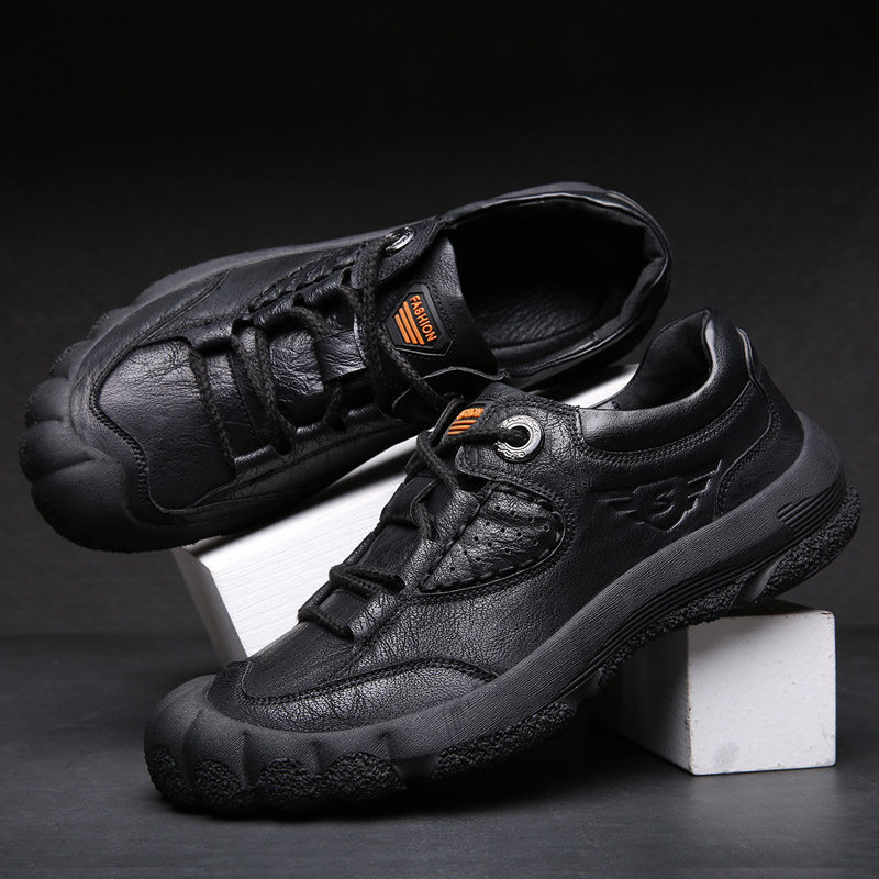 DI LUO SHARK 남성 발가락 레이어 소가죽 남성 야외 등산 캐주얼 가죽 신발 남성 미끄럼 방지 부드러운 밑창 스포츠 여행 신발