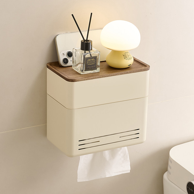 美拉德胡桃木卫生间厕纸盒浴室免打孔防水纸巾盒厕所抽卷纸置物架