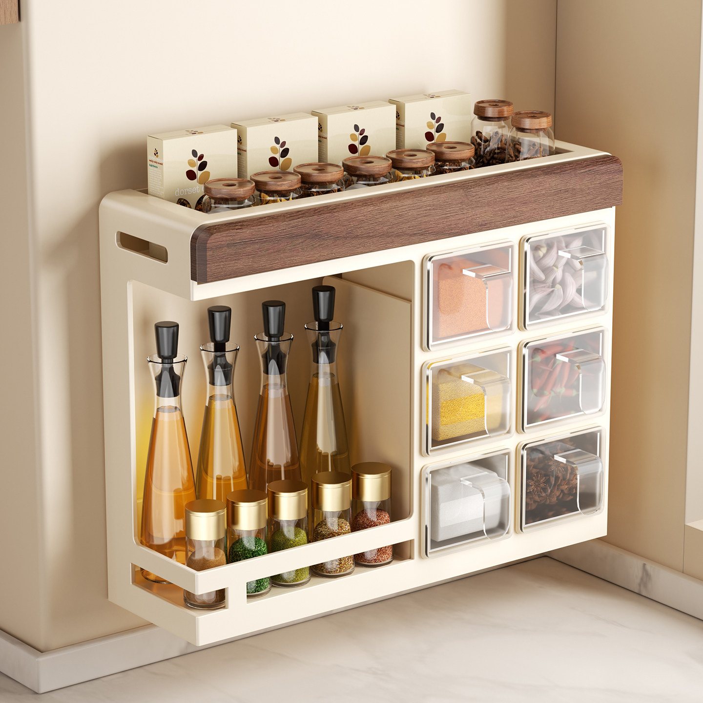 胡桃木厨房调料置物架免打孔壁挂调味品油盐酱醋瓶收纳墙上调料架,厨房/烹饪用具,调料置物架,淘宝优惠券,粉丝福利购,淘宝优惠卷