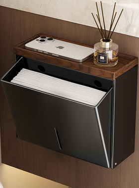 胡桃木厕所草纸盒防水卫生间壁挂式擦手纸巾盒免打孔墙上置物架子