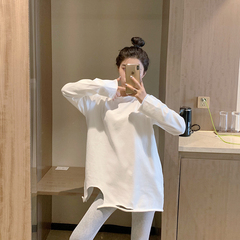 Real price thickened irregular hole embroidery long sleeve loose bottomed top T-shirt