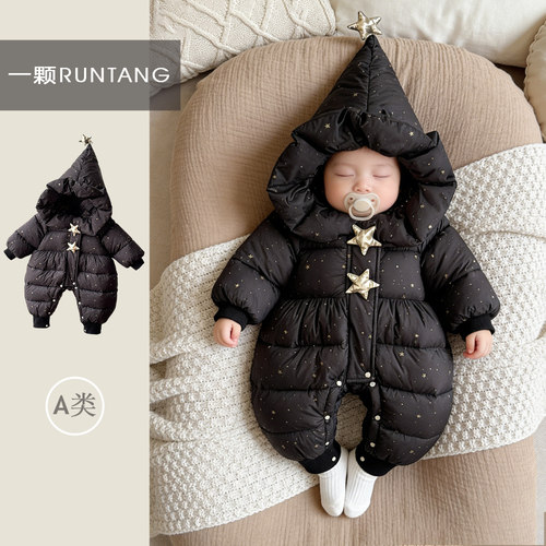 婴儿连体衣加厚外出拜年爬服冬装