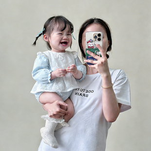 婴幼儿哈衣套装女宝宝条纹三角爬服蕾丝背心罩衫春装外出服连体衣