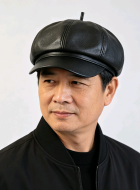 真皮八角帽子秋冬季男女时尚鸭舌羊皮单层休闲画家薄款日韩潮贝雷