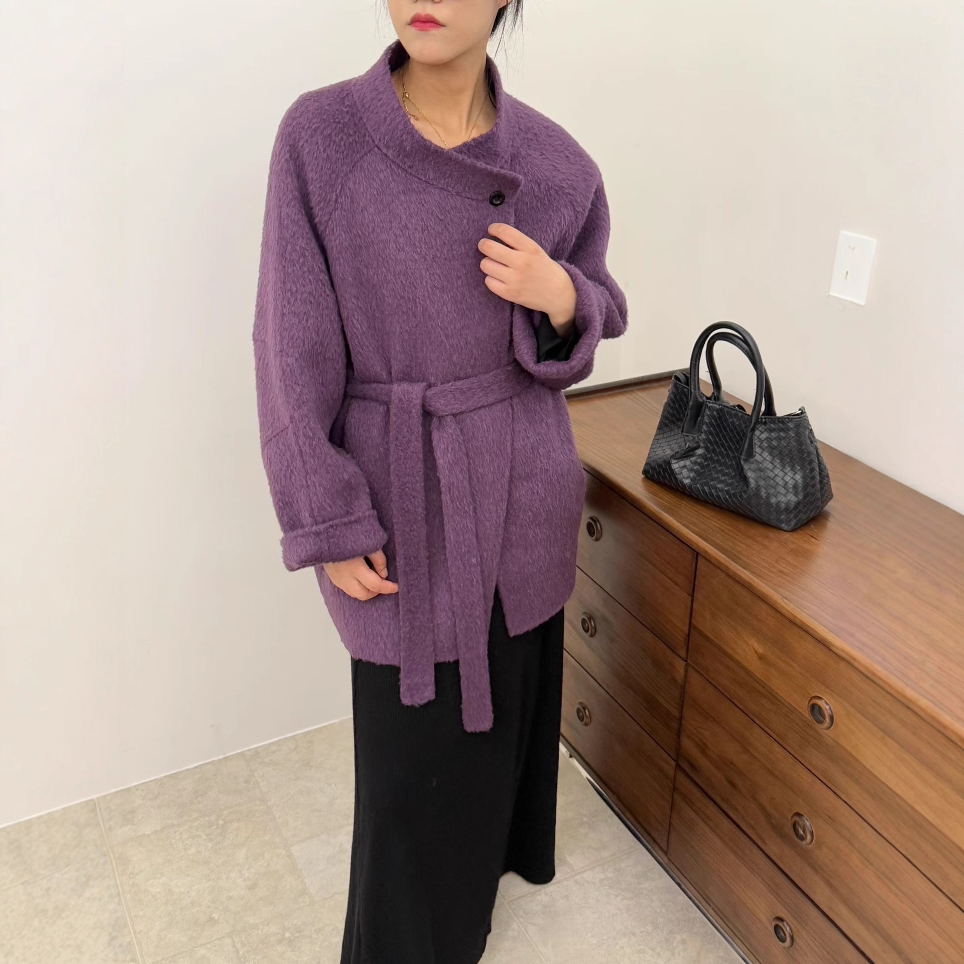 2025秋冬新款双面呢羊毛大衣女高端苏丽贝贝羊驼绒系列立领简约爆