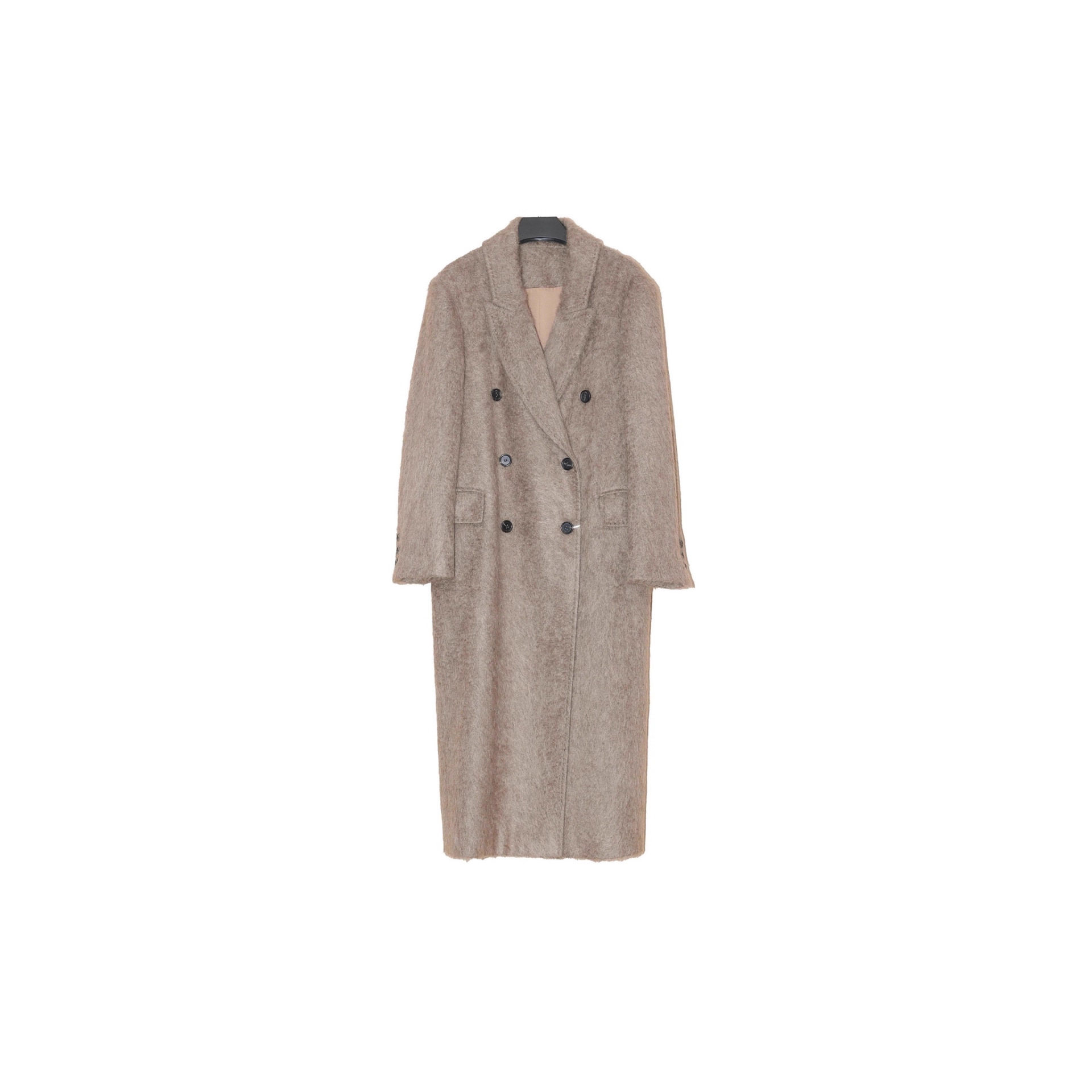 2025高端100牦牛绒青绒拉绒细腻女士长款戗驳领毛呢大衣