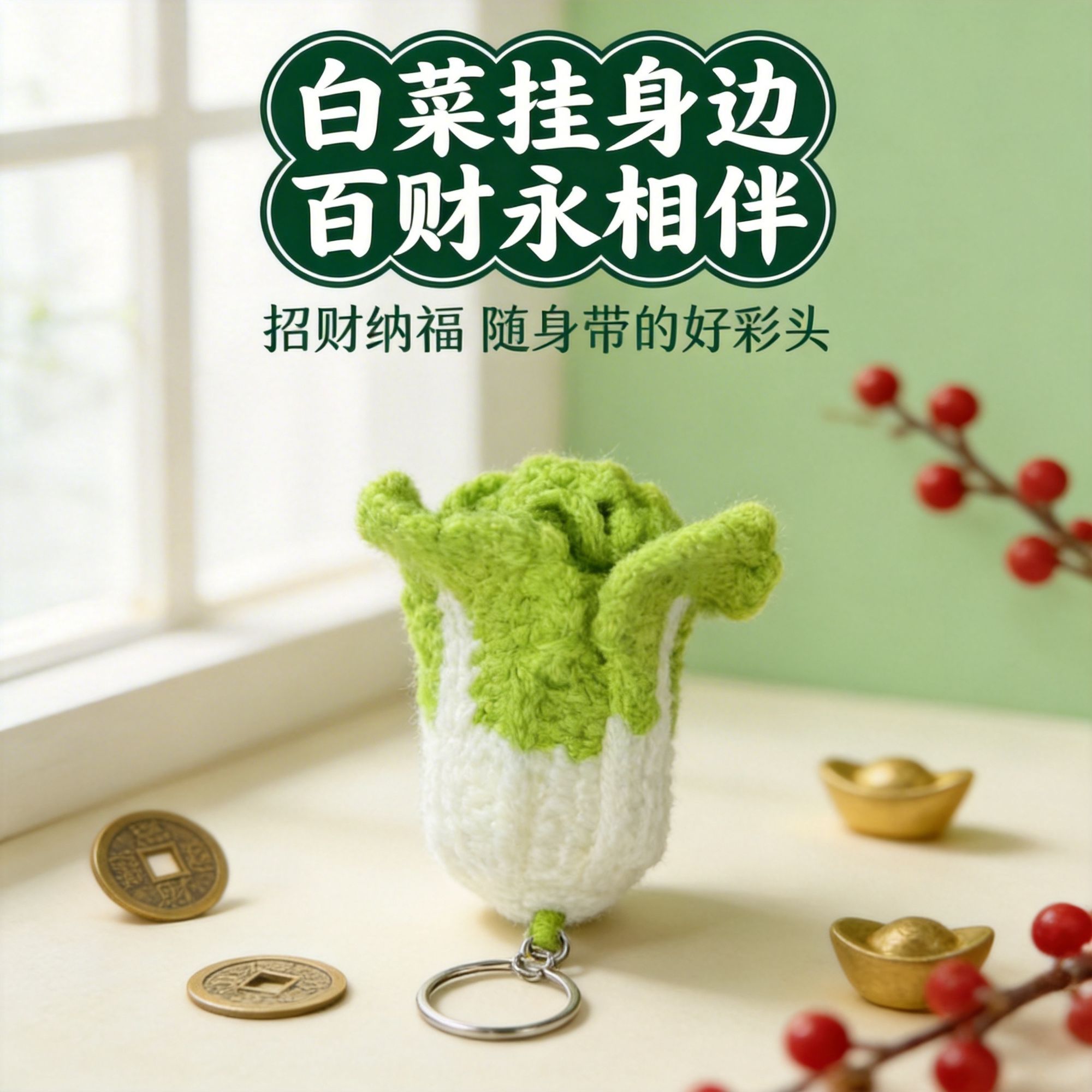 毛线钩织白菜挂件好菜呀呀车钥匙扣创意可爱毛绒包包挂饰礼品