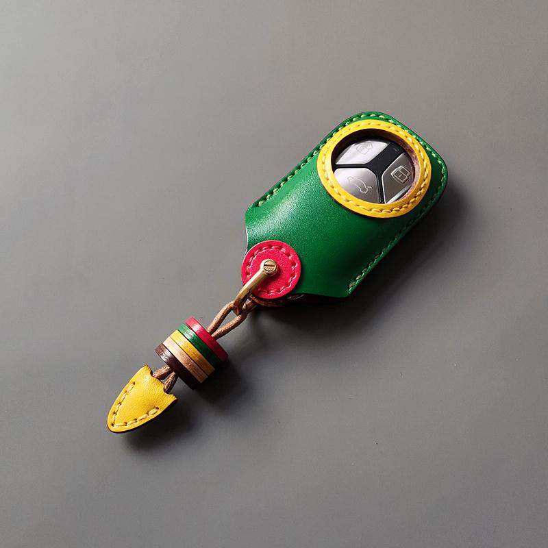 奥迪A4L钥匙套纯手工缝线绿色女