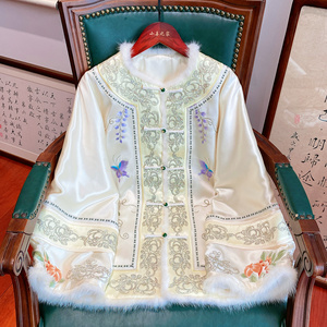 小善之家冬季加棉新中式复古太太服棉袄重工刺绣醋酸老钱风棉外套