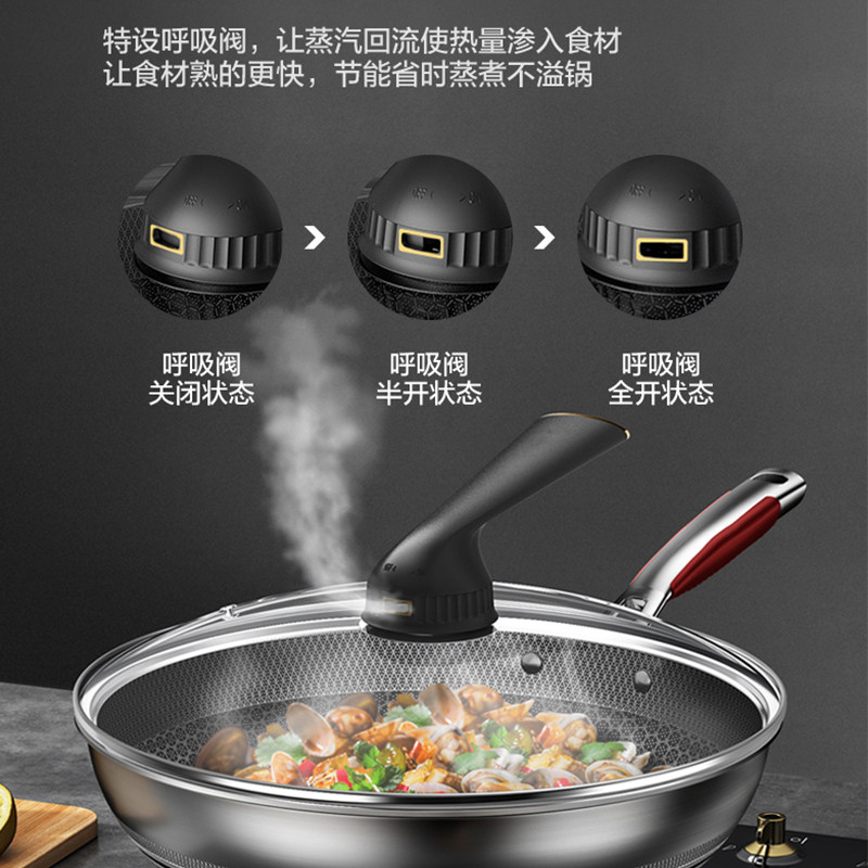 海尔兄弟蜂巢锅炒锅32cm不粘锅家用不锈钢炒菜锅电磁炉煤气灶通用