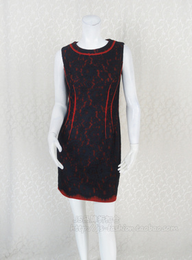 88元清仓!蕾DOW 正品女秋冬夹亮丝羊毛蕾丝无袖薄呢连衣裙DB35019