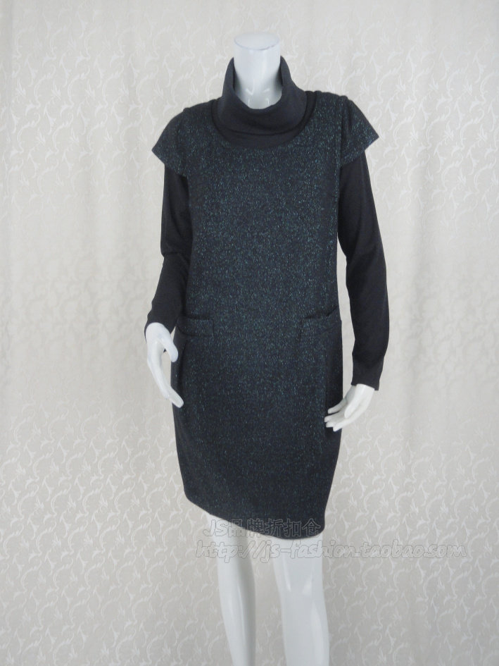 140元2件!蕾DOW  清仓女春秋羊毛薄呢假两件休闲显瘦连衣裙B15029