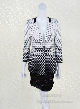 140元2件清!蕾DOW 渐变黑白印花九分袖女春秋针织外套L4PB31019