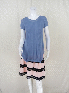 提花亚麻针梭拼假两件套头针织衫 卡VON 7M519WF 2件清仓 100元