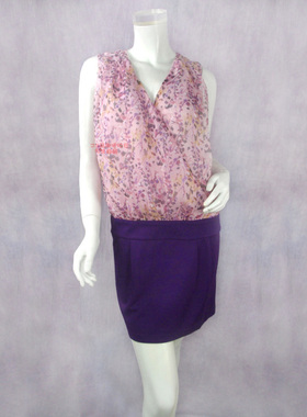 100元3件清!ZOKO倬可儿女夏无袖斜襟雪纺拼接假两件连衣裙L1032