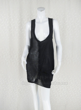 100元2件!法*易娜不对称个性无袖背心款中长款针织衫开衫FLBA8818