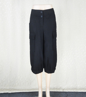 P6178S 女秋冬七分裤 海K天空 亚麻休闲百搭夹全里两粒扣灯笼裤