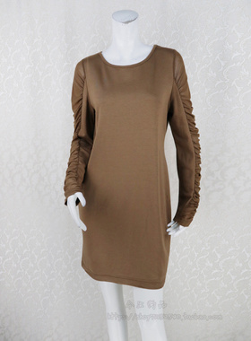 100元2件!ZOKO倬可儿 褶皱拼接圆领长袖女春秋针织连衣裙L0191