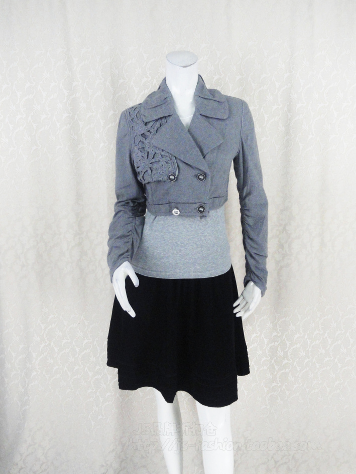 钩花装饰全棉西装领休闲短外套