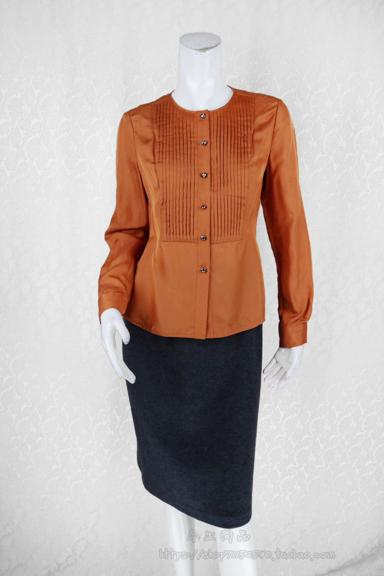 单排扣显瘦长袖圆领衬衫