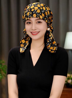 春夏新款繁花飘带包头帽女遮白发