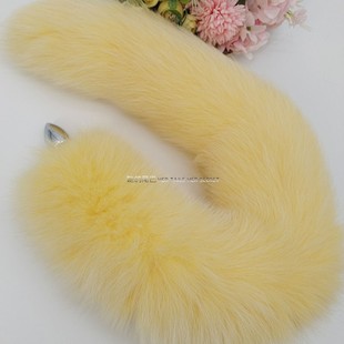 甜糯奶黄色猫咪妖精毛绒绒尾巴丝带超大条狐狸毛鹅黄色淡淡奶油黄