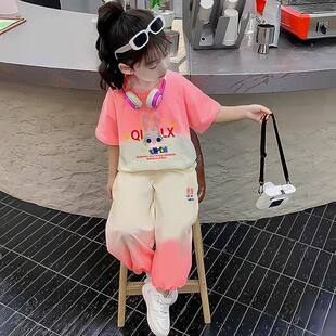2026女童夏季 短袖 洋气渐变粉套装 女宝宝中小童潮流两件套 新款