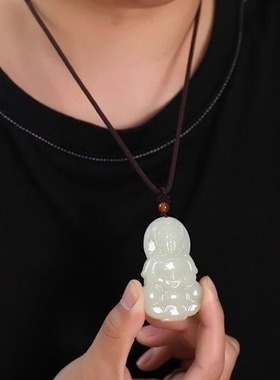 男款观音玉坠菩萨护身符吊坠项链